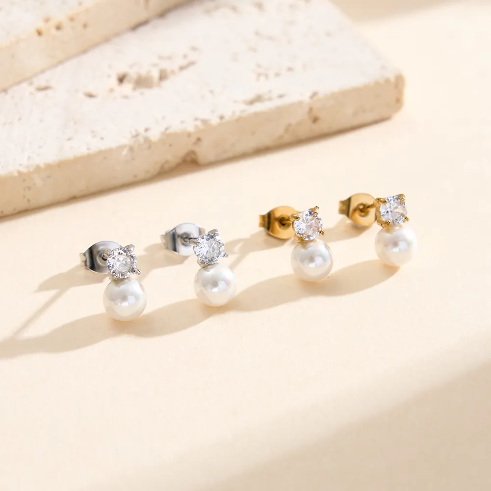 Cercei Statement - Cercei Statement cu Perle Shell și Cristale Zirconiu Celeste Argintiu