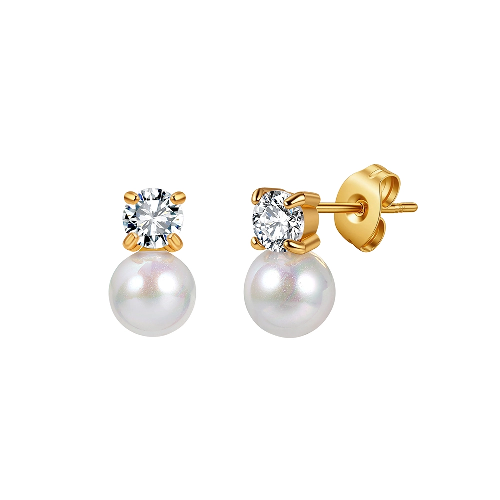 Cercei Statement - Cercei Statement cu Perle Shell și Cristale Zirconiu Celeste Auriu