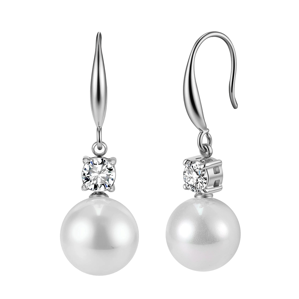 Cercei Statement - Cercei Statement cu Perle Shell și Cristale Zirconiu Lumina Argintiu