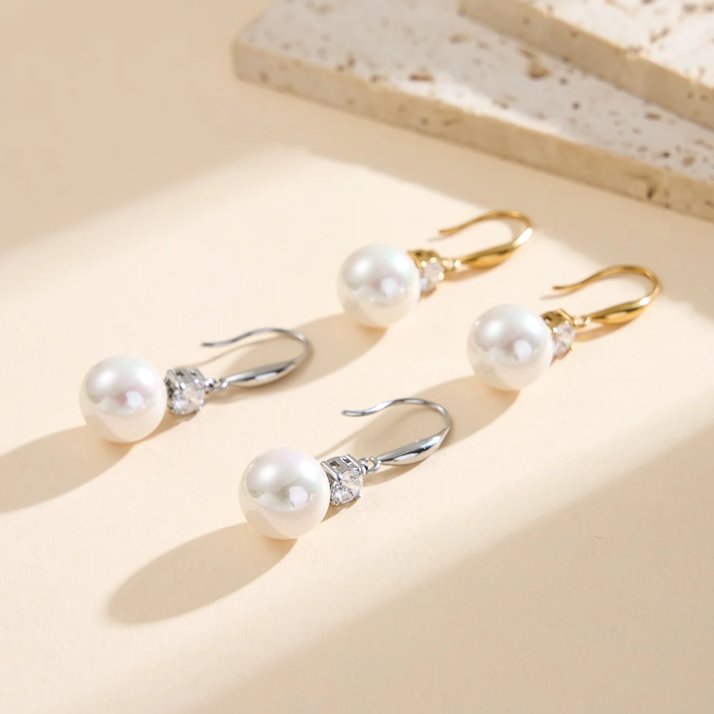 Cercei Statement - Cercei Statement cu Perle Shell și Cristale Zirconiu Lumina Auriu