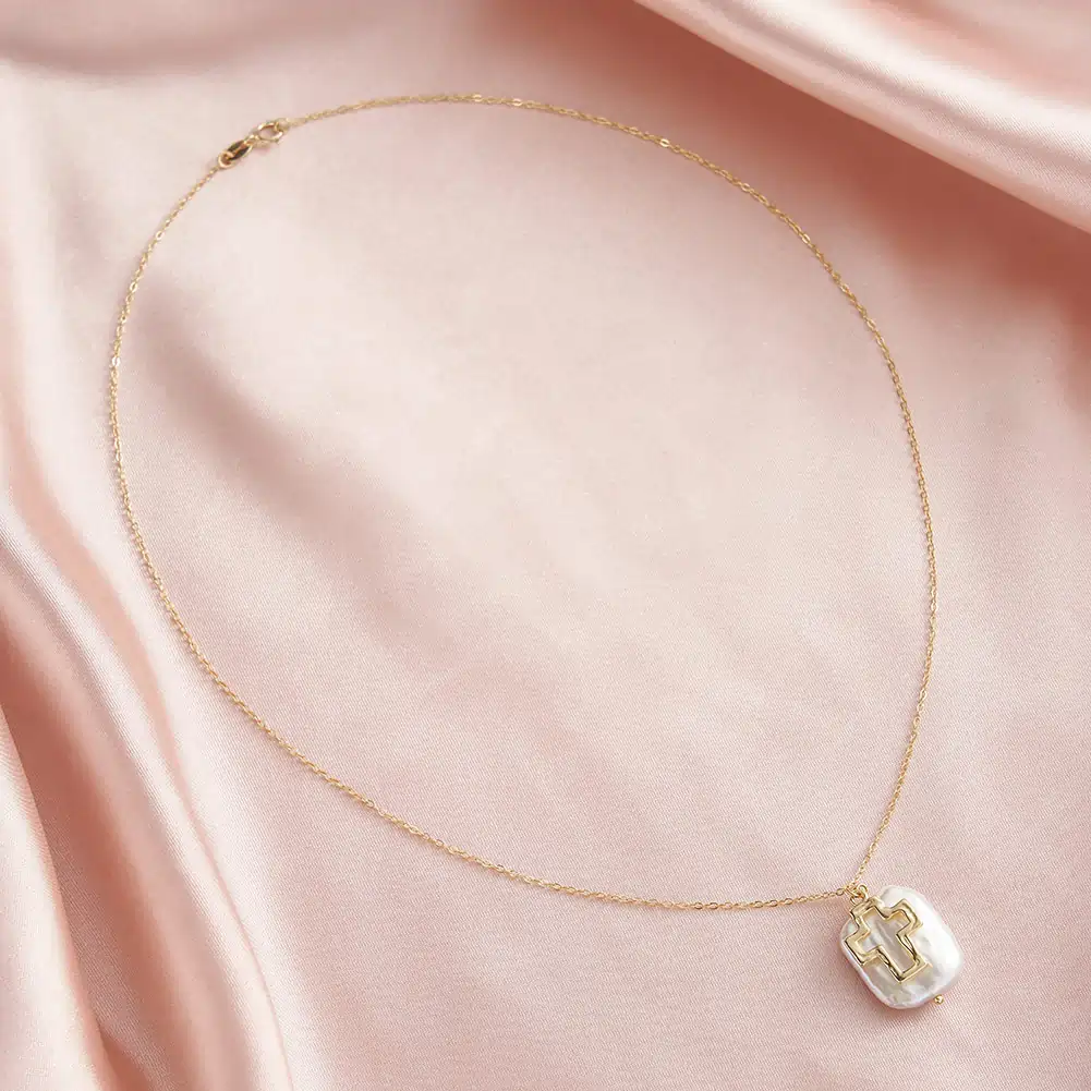 Bijuterii Perle Naturale - Colier din Argint cu Perlă Naturală de Cultură Pearl Cross Baroque
