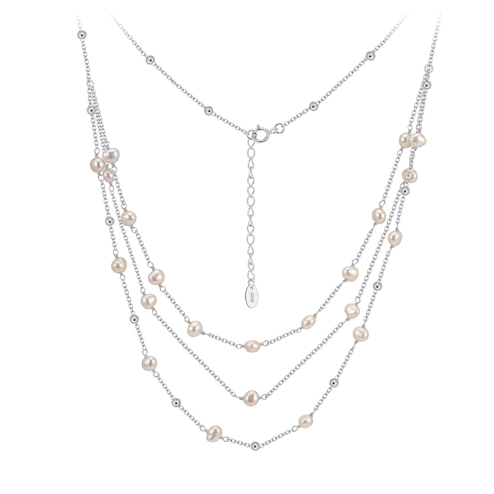 Coliere din argint - Colier din argint cu perle naturale de cultură Cascade Argintiu