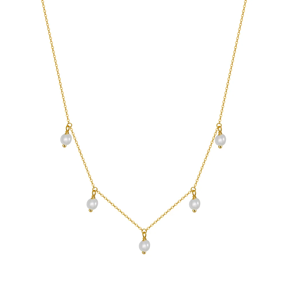 Bijuterii Perle Naturale - Colier din Argint cu perle naturale de cultură Dewdrop Garland Gold