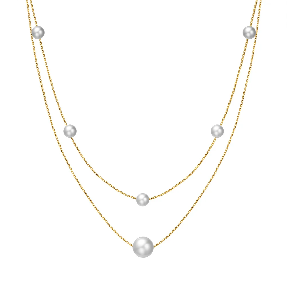 Bijuterii Perle Naturale - Colier din Argint cu perle naturale de cultură Double Layer Gold