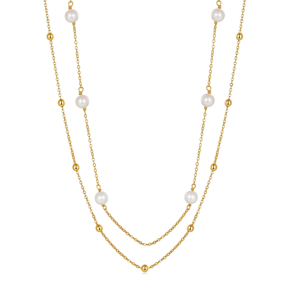 Bijuterii Perle Naturale - Colier din Argint cu Perle Naturale de Cultură Duo Pearl Gold