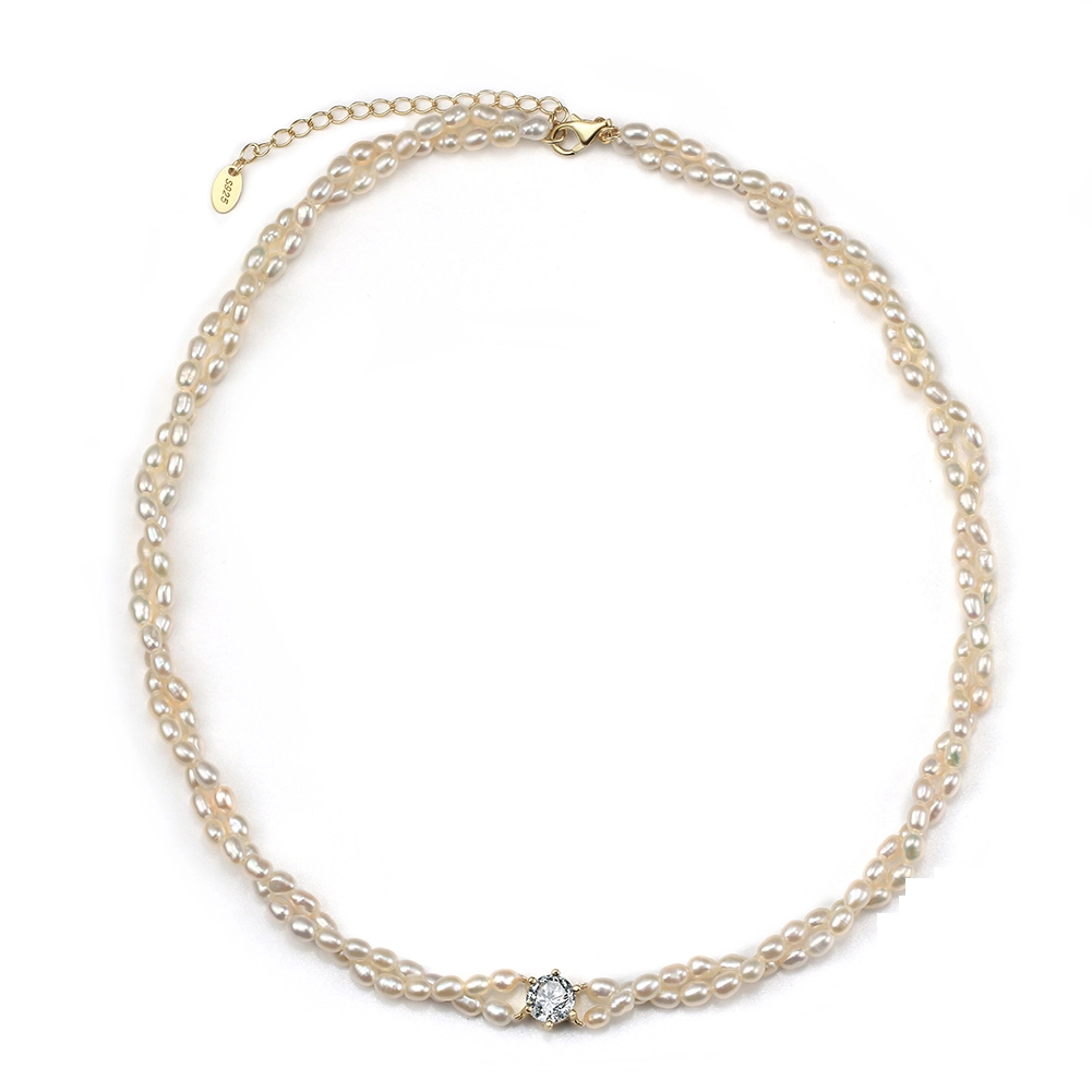 Bijuterii Perle Naturale - Colier din Argint cu Perle Naturale de Cultură Elegant Double Pearl Gold