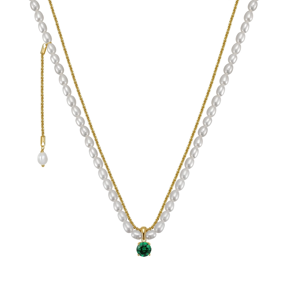 Bijuterii Perle Naturale - Colier din Argint cu Perle Naturale de Cultură Emerald Touch Pearls