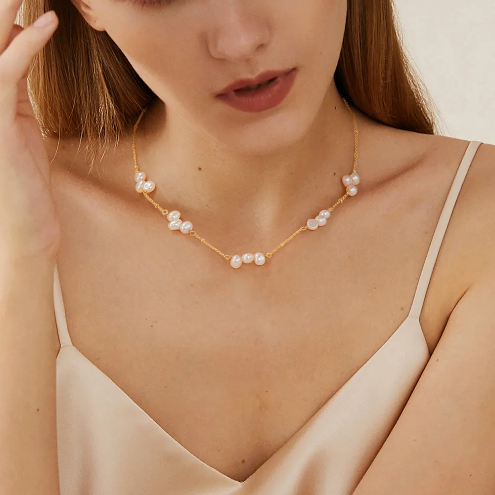 Produse Noi - Colier din Argint cu Perle Naturale de Cultură Gold Clusters Pearl