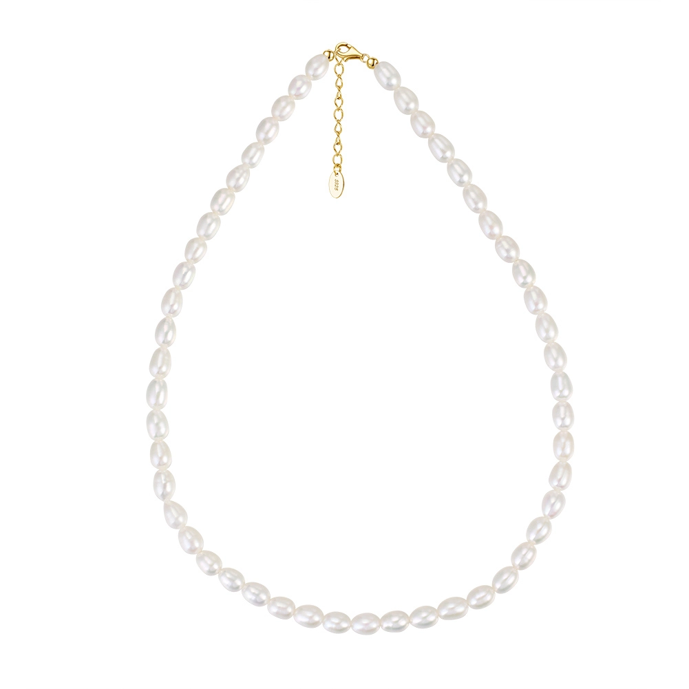 Bijuterii Perle Naturale - Colier din Argint cu Perle naturale de cultură Gold Timeless White