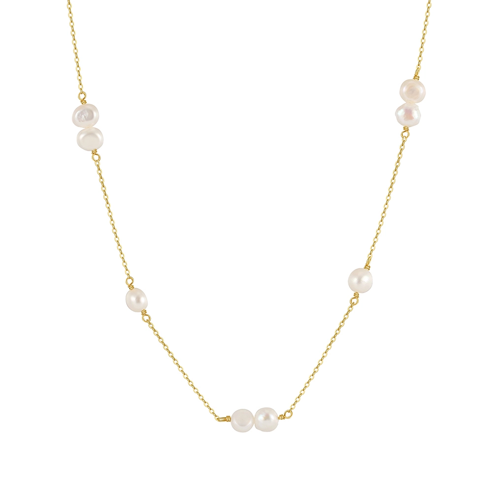 Bijuterii Perle Naturale - Colier din Argint cu Perle Naturale de Cultură Golden Pearl Line