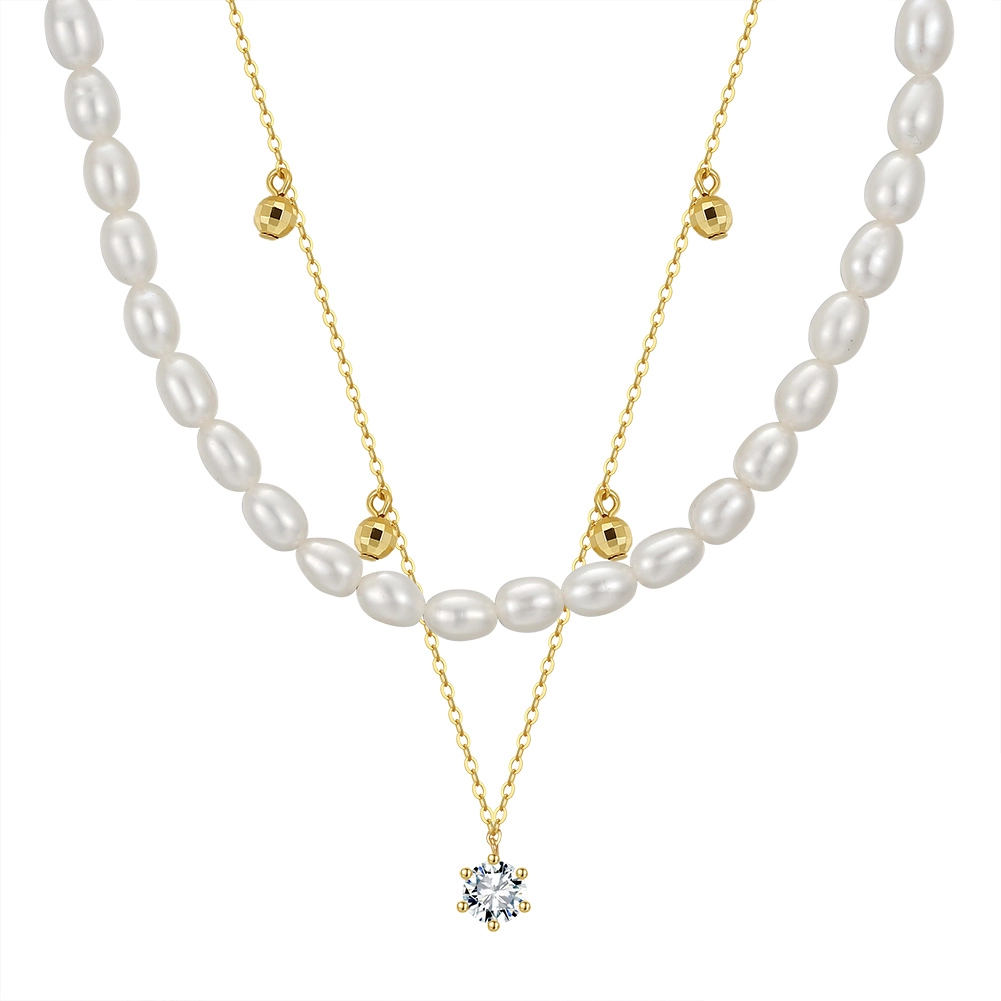 Produse Noi - Colier din Argint cu Perle Naturale de Cultură Golden Twin Pearls