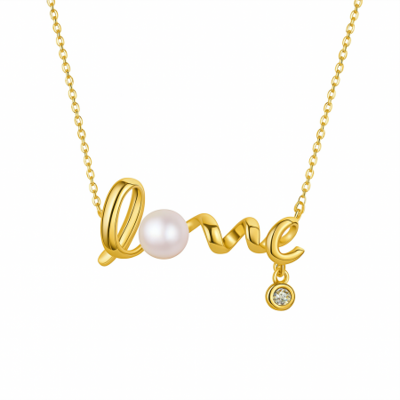 Bijuterii Perle Naturale - Colier din Argint cu Perle Naturale de Cultură Love Charm Gold
