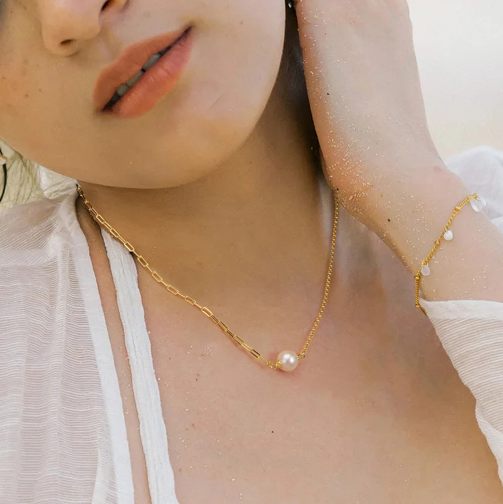 Produse Noi - Colier din Argint cu Perle Naturale de Cultură Mixed Grace Gold