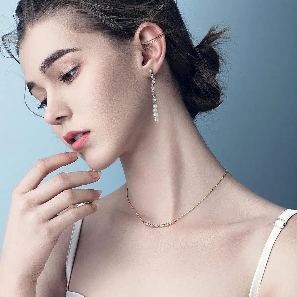 Produse Noi - Colier din Argint cu Perle Naturale de Cultură Sparkle Line Necklace