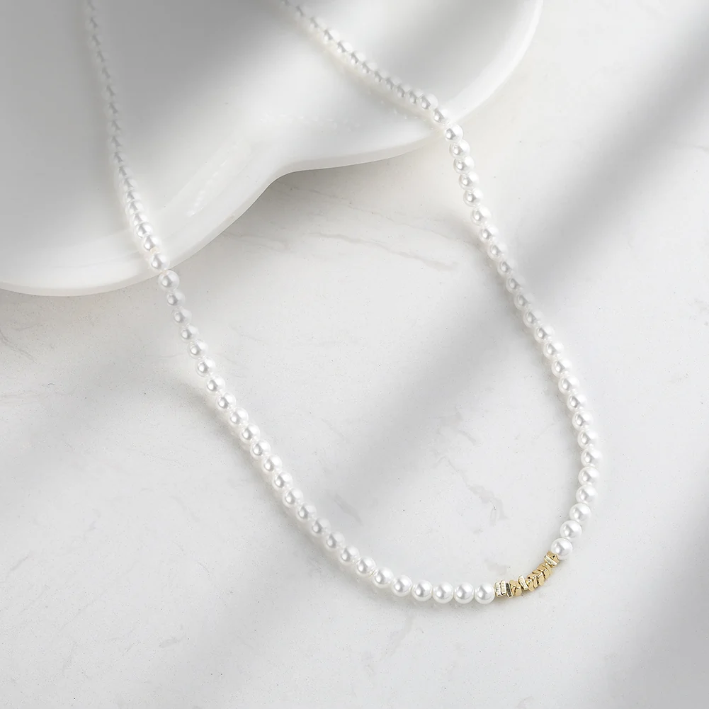 Coliere din argint - Colier din argint cu perle shell Beads Auriu