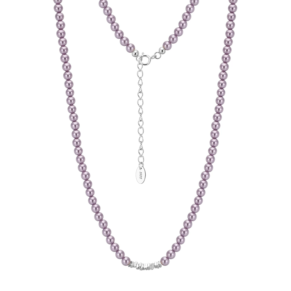 Coliere din argint - Colier din argint cu perle shell Beads Lila Argintiu