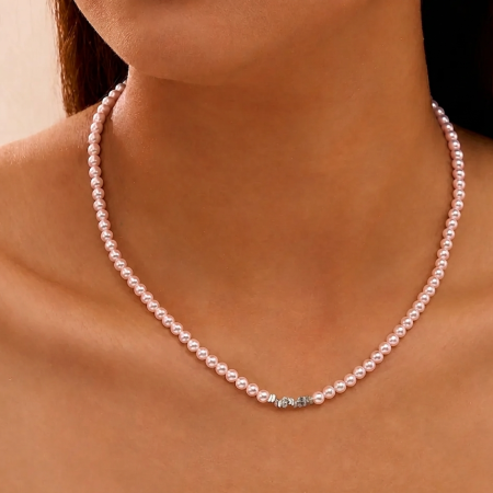 Coliere din argint - Colier din argint cu perle shell Beads Roz Argintiu