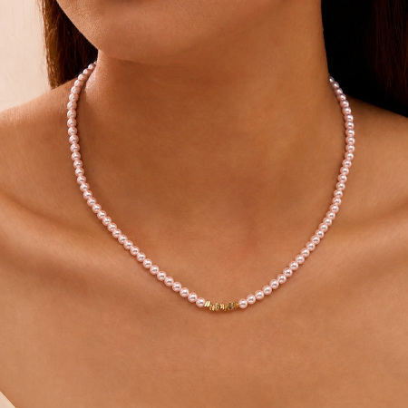 Coliere din argint - Colier din argint cu perle shell Beads Roz Auriu