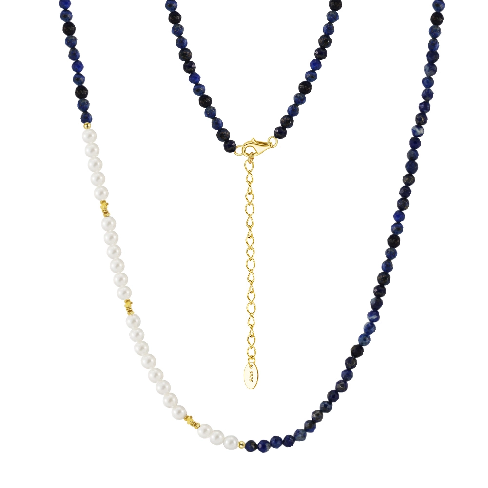 Coliere din argint - Colier din Argint cu Perle și Piatră Naturală Lapis Lazuli Harmony Gold