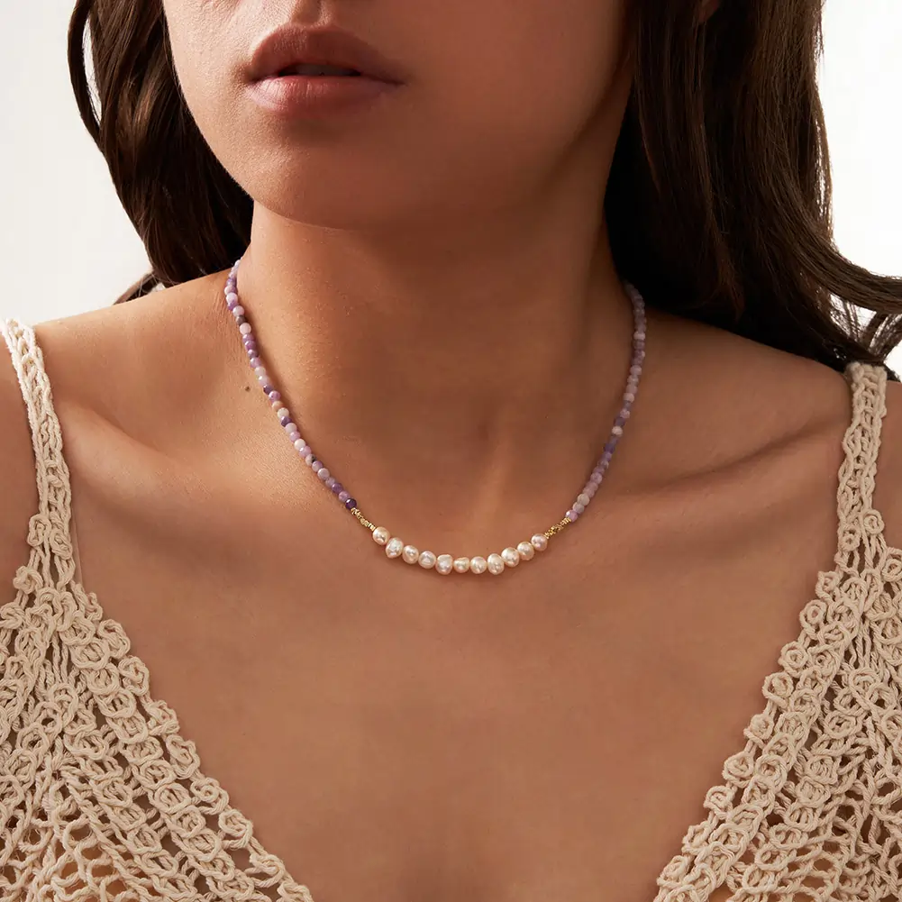 Colier din Argint cu Perle și Pietre naturale Ametist Lavender Pearl [5]