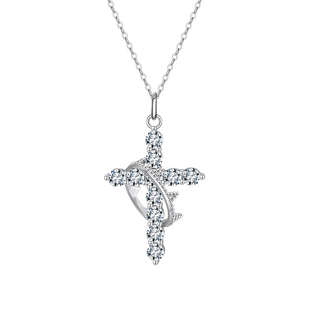 Coliere din argint - Colier din argint cu zirconiu Cross Crown Argintiu