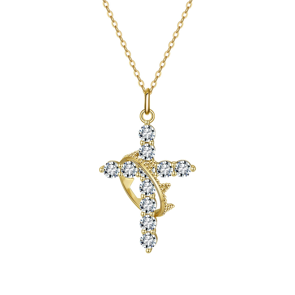 Coliere din argint - Colier din argint cu zirconiu Cross Crown Auriu
