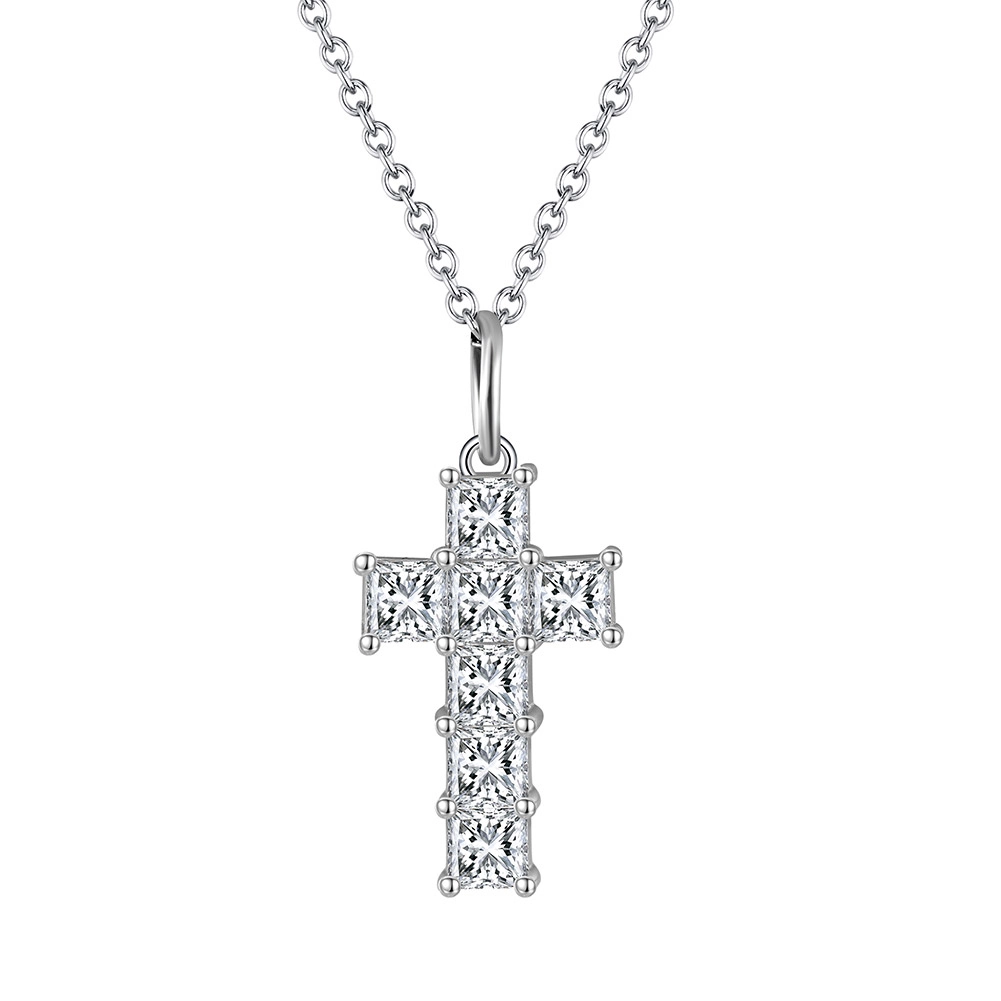 Coliere din argint - Colier din argint cu zirconiu Cross Crystal Argintiu
