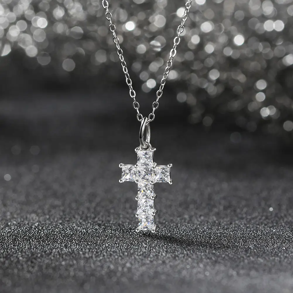 Coliere din argint - Colier din argint cu zirconiu Cross Crystal Argintiu
