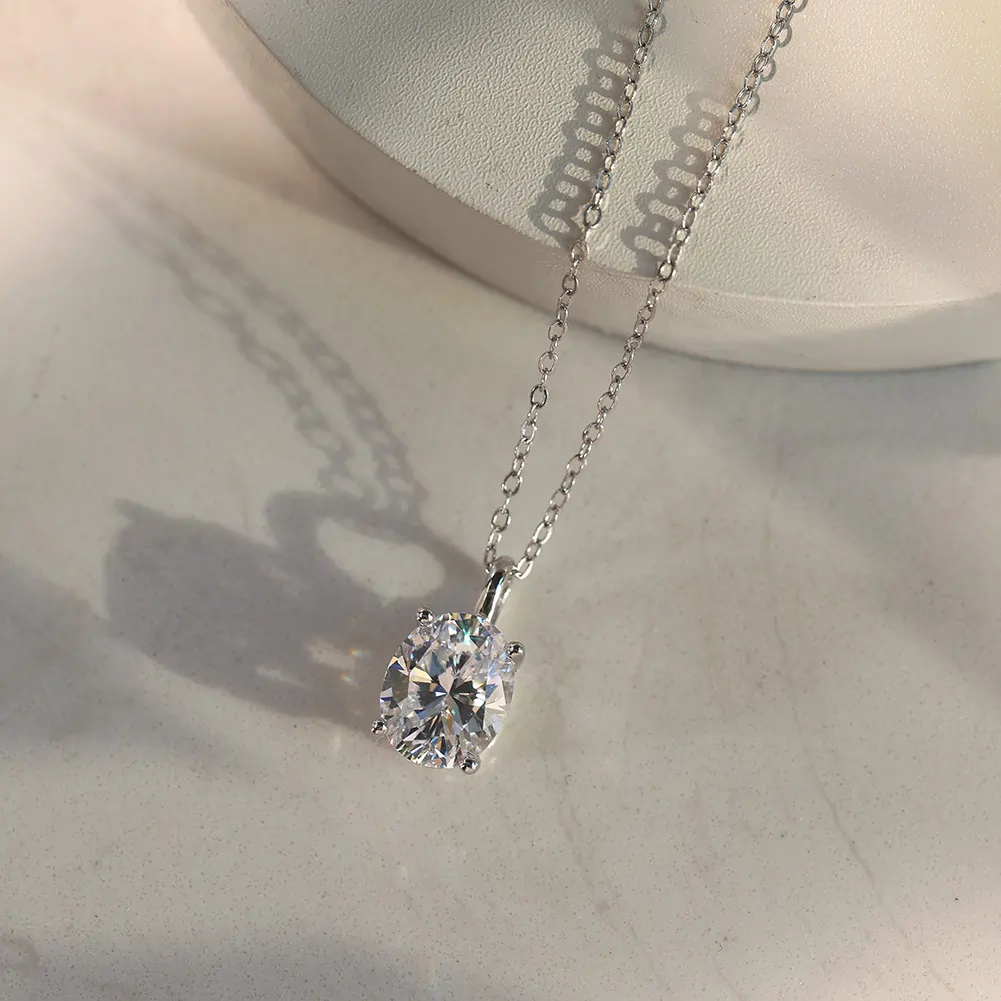 Coliere - Colier din argint cu zirconiu Oval Solitaire Argintiu