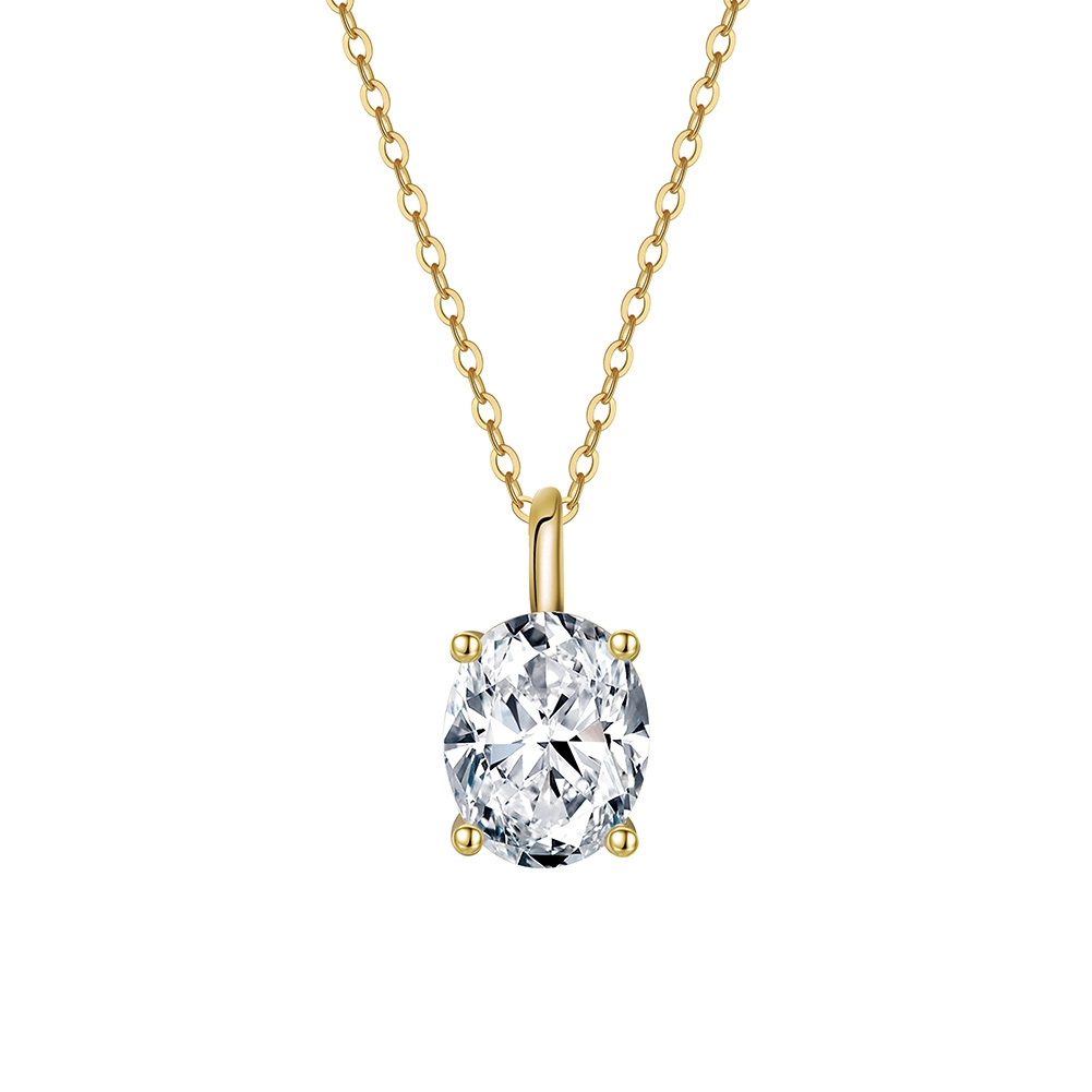 Coliere - Colier din argint cu zirconiu Oval Solitaire Auriu