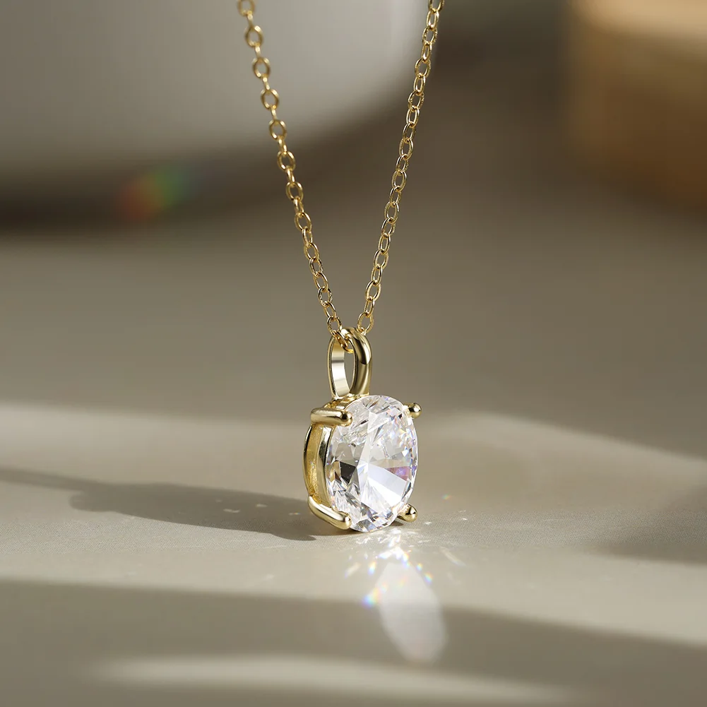 Coliere - Colier din argint cu zirconiu Oval Solitaire Auriu