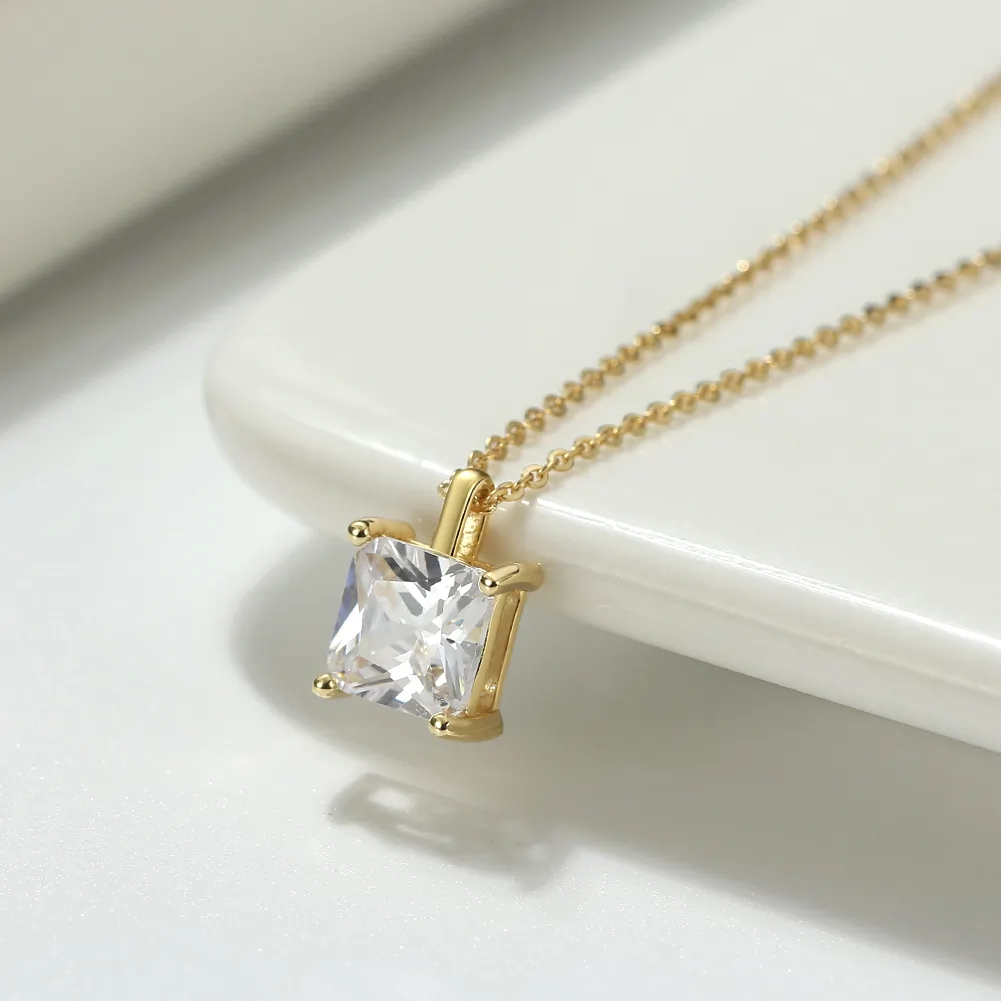 Coliere - Colier din argint cu zirconiu Princess Solitaire Auriu