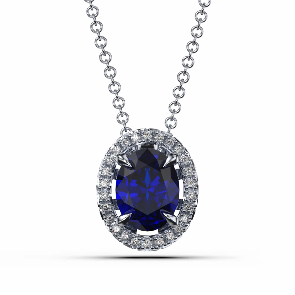 Colier din Argint Oval Brilliance Halo Blue
