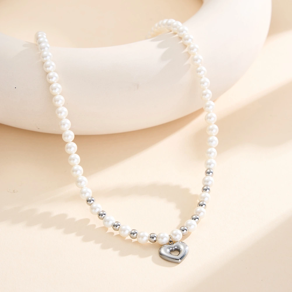 Coliere Statement - Colier Statement cu Perle Shell Amour Layers Argintiu