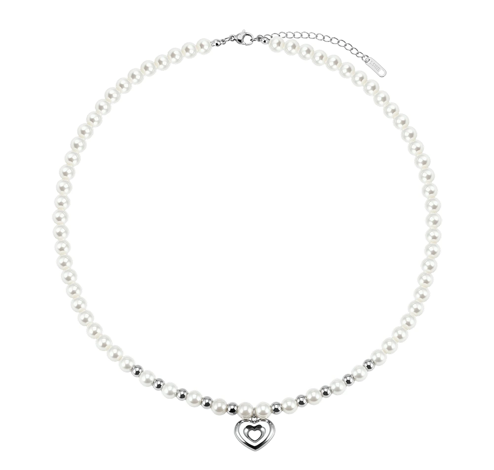 Coliere Statement - Colier Statement cu Perle Shell Amour Layers Argintiu