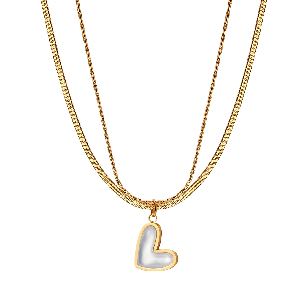 Produse Noi - Colier Statement cu Perle Shell Duo Heart Auriu