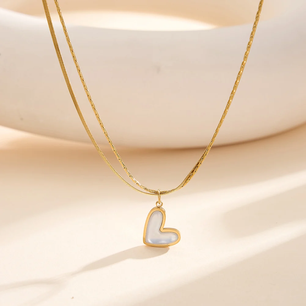 Produse Noi - Colier Statement cu Perle Shell Duo Heart Auriu