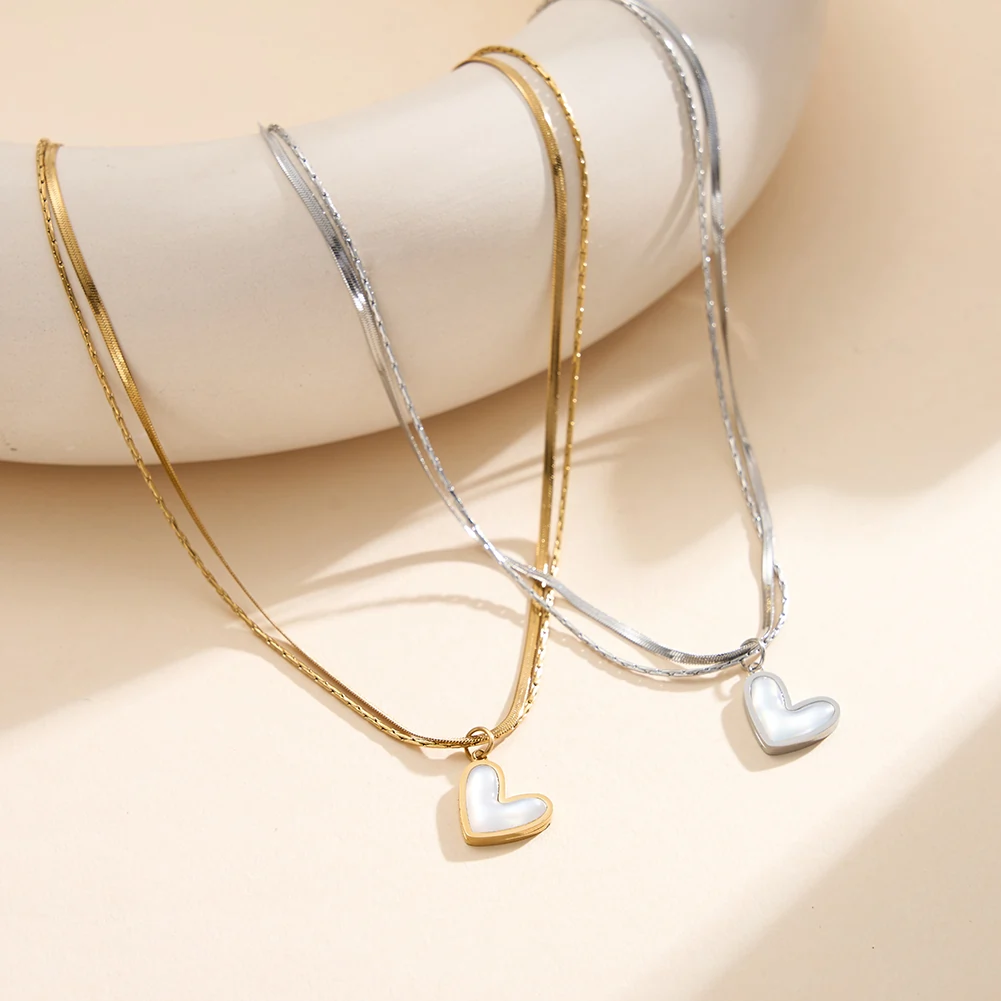 Produse Noi - Colier Statement cu Perle Shell Duo Heart Auriu