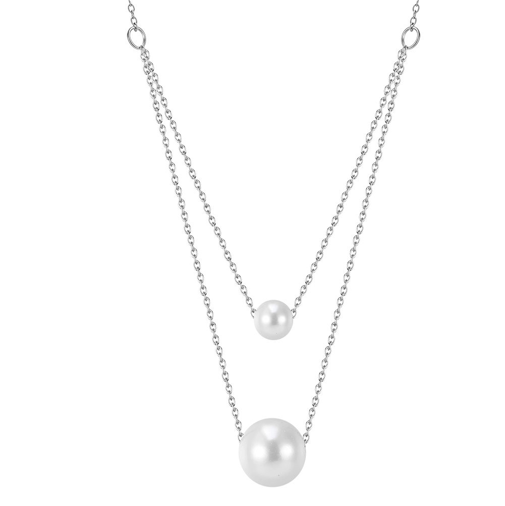 Coliere Statement - Colier Statement cu Perle Shell Duo Layer Argintiu