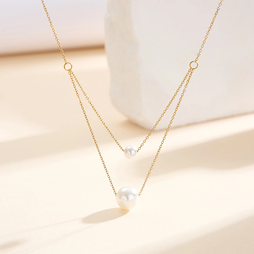 Coliere Statement - Colier Statement cu Perle Shell Duo Layer Auriu