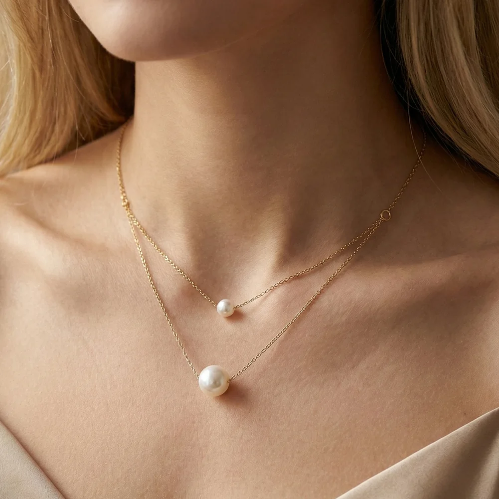 Coliere Statement - Colier Statement cu Perle Shell Duo Layer Auriu