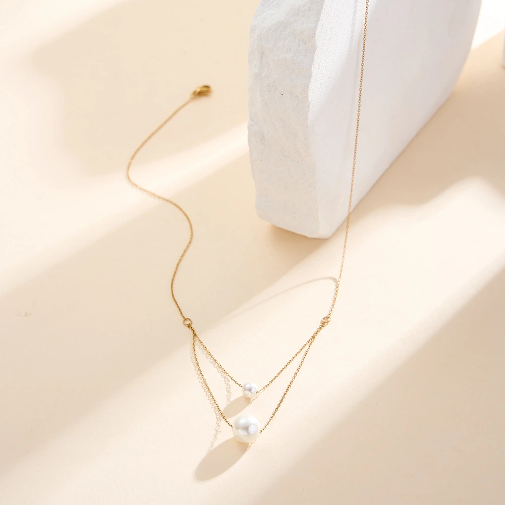 Coliere Statement - Colier Statement cu Perle Shell Duo Layer Auriu