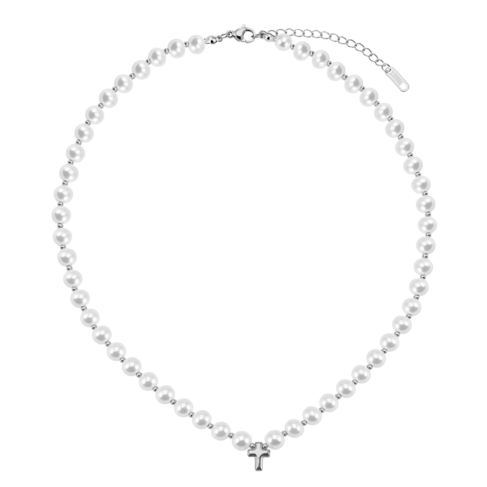 Coliere Statement - Colier Statement cu Perle Shell și Cruce Cruz Argintiu