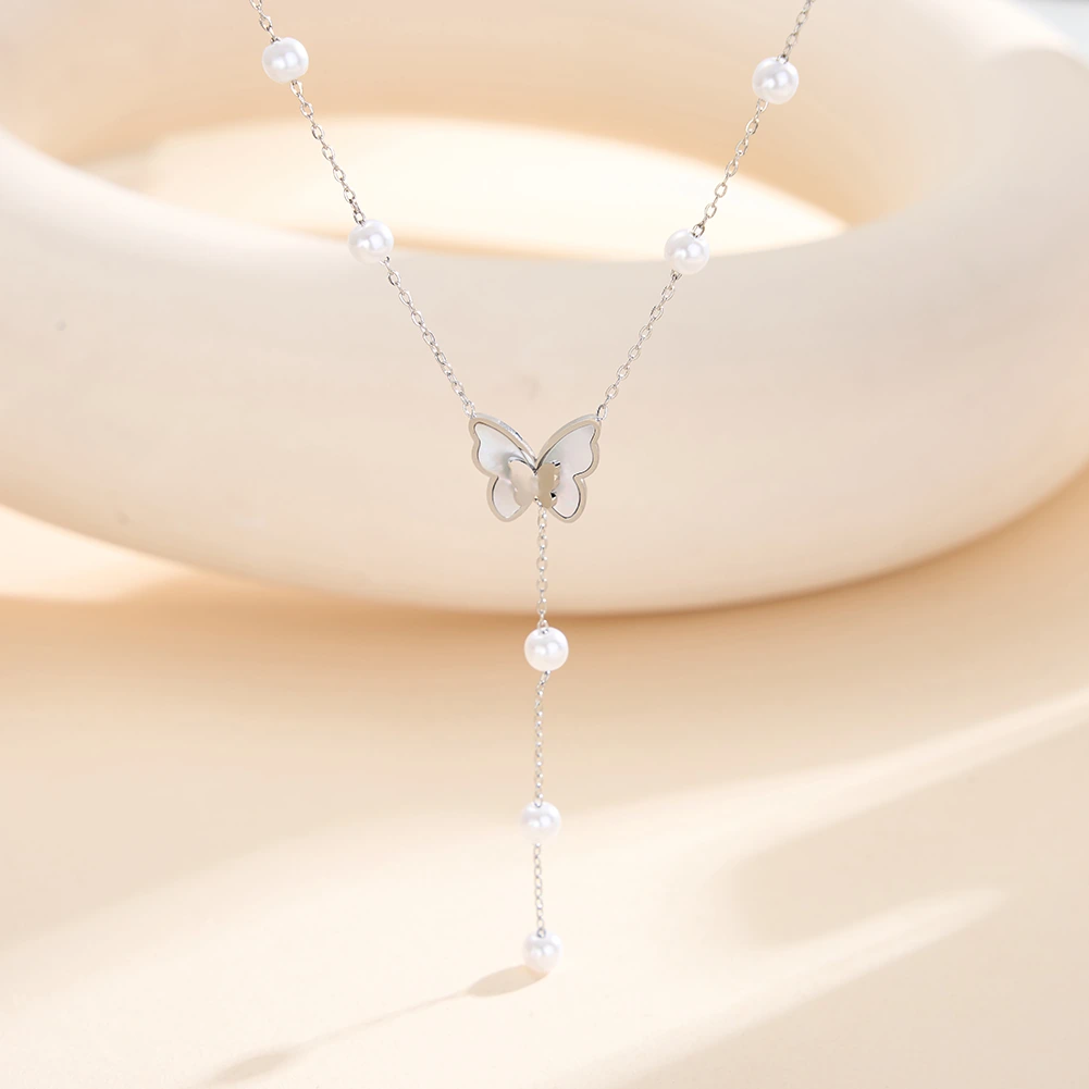 Coliere Statement - Colier Statement cu Perle Shell și Sidef Flutter Argintiu