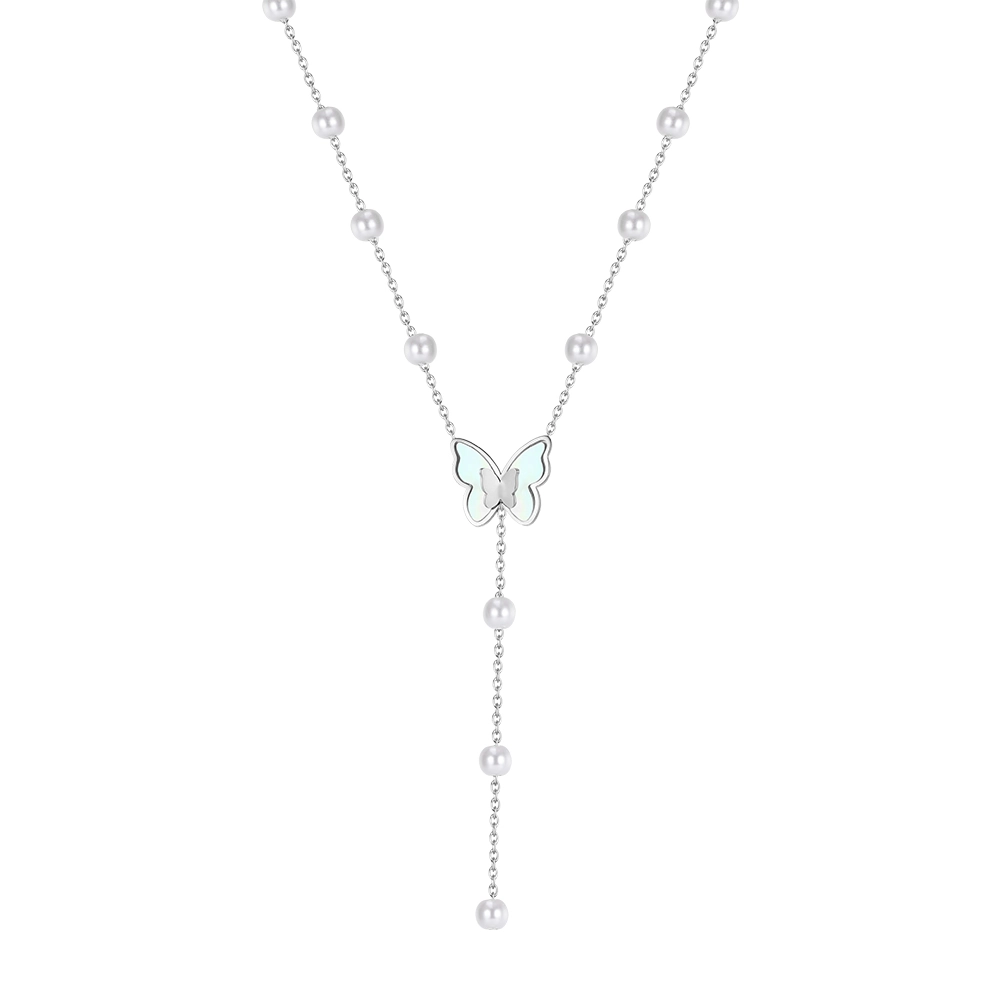 Coliere Statement - Colier Statement cu Perle Shell și Sidef Flutter Argintiu