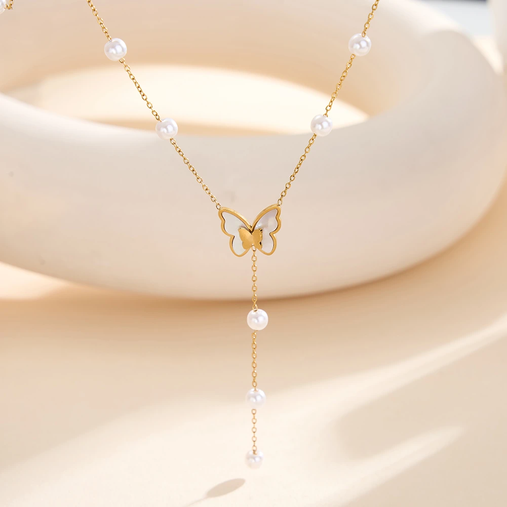 Coliere Statement - Colier Statement cu Perle Shell și Sidef Flutter Auriu