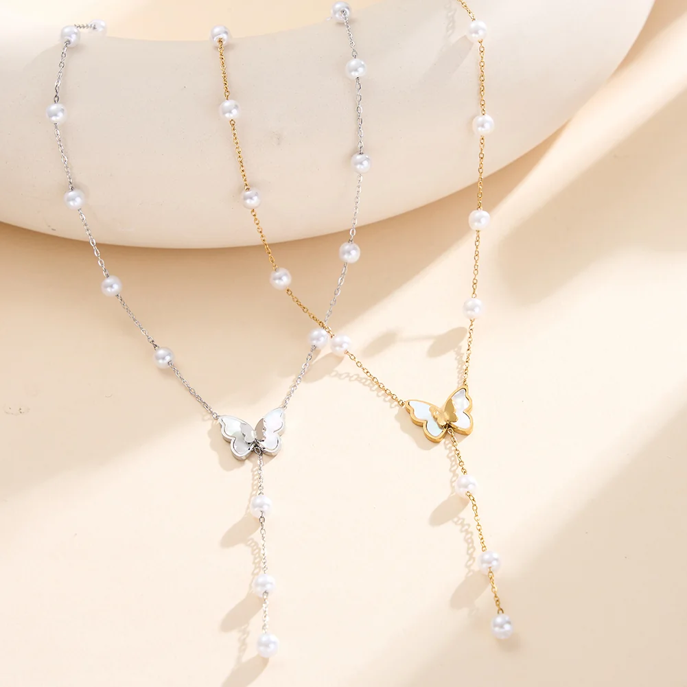 Coliere Statement - Colier Statement cu Perle Shell și Sidef Flutter Auriu