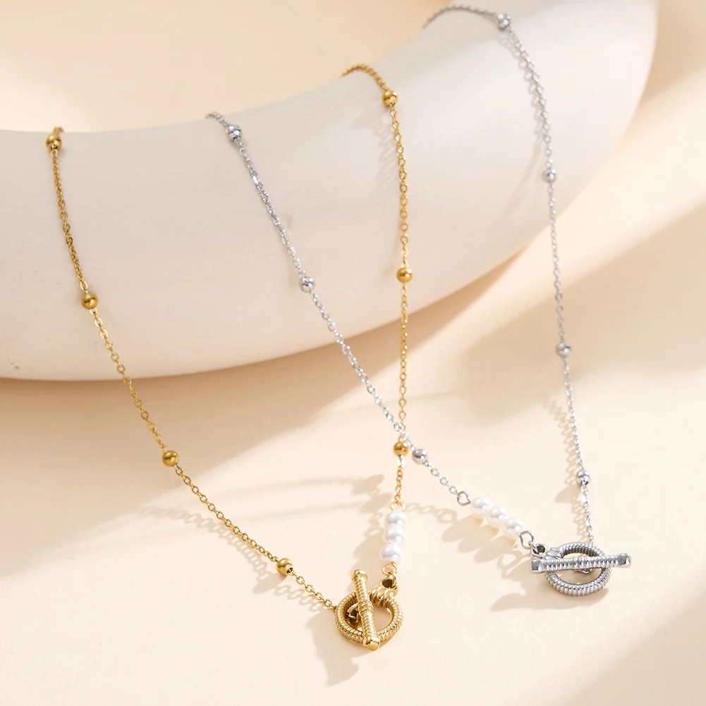 Produse Noi - Colier Statement cu Perle Shell Toggle Argintiu