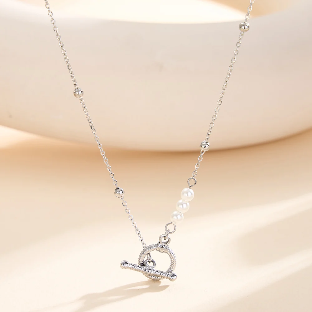 Produse Noi - Colier Statement cu Perle Shell Toggle Argintiu