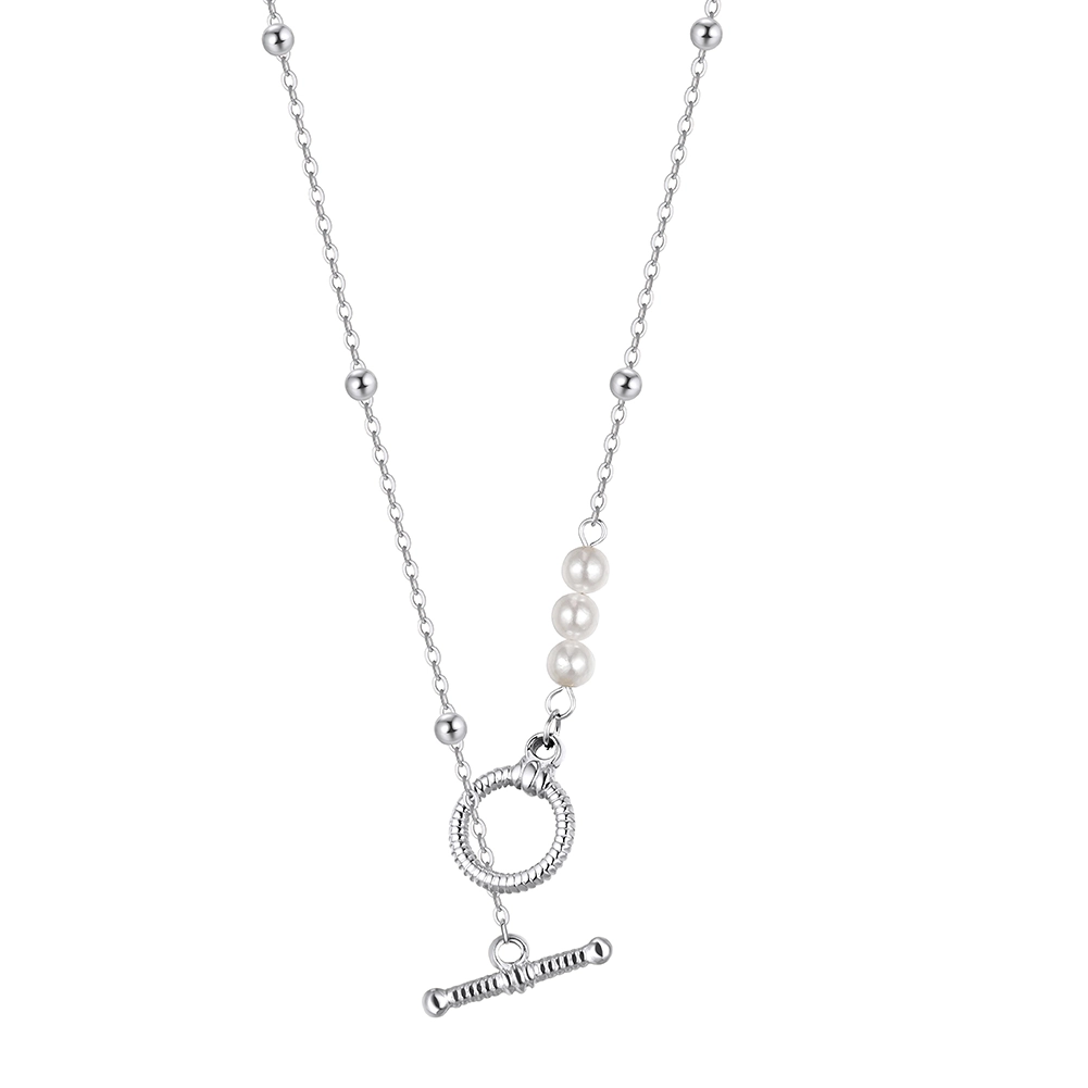 Produse Noi - Colier Statement cu Perle Shell Toggle Argintiu